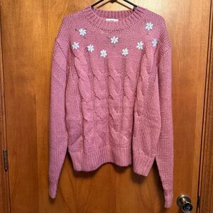 NWOT In Loom Knit Sweater Pink Floral Medium